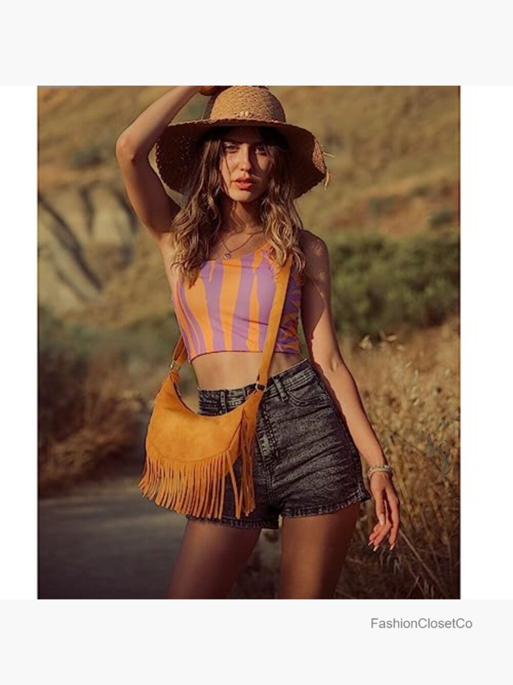 Fringe Crescent Crossbody Hobo Purse Vegan Suede Fits iPad Mini Kindle - Picture 3 of 7
